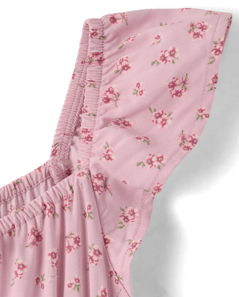 Girls Floral Bow Flutter Dress