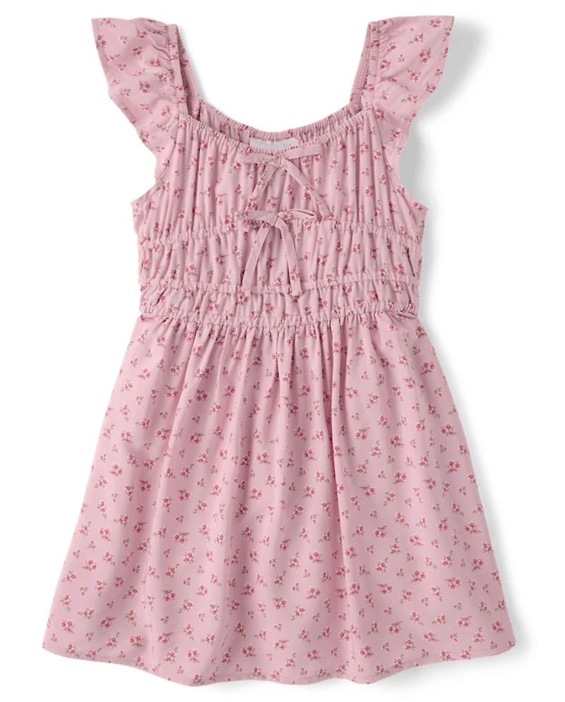 Girls Floral Bow Flutter Dress