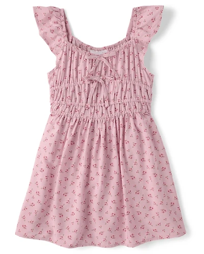 Girls Floral Bow Flutter Dress