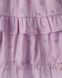 Girls Floral Textured Bow Back Dress