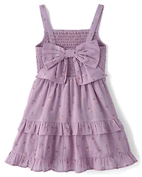 Girls Floral Textured Bow Back Dress