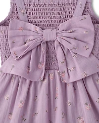 Girls Floral Textured Bow Back Dress