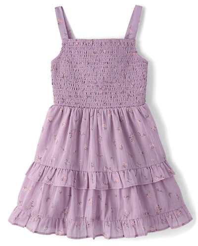 Girls Floral Textured Bow Back Dress