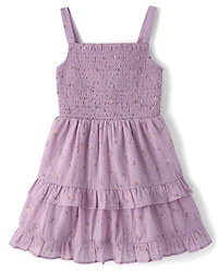 Girls Floral Textured Bow Back Dress