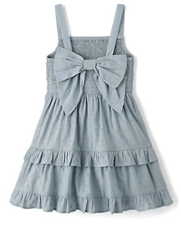 Girls Textured Clip Dot Bow Back Dress