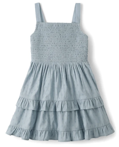 Girls Textured Clip Dot Bow Back Dress