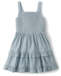 Girls Textured Clip Dot Bow Back Dress