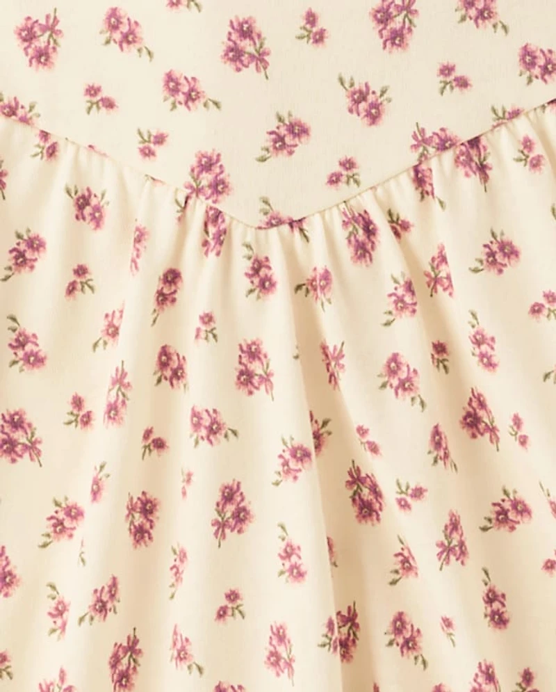 Girls Floral Keyhole V-Waist Dress