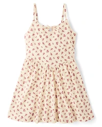 Girls Floral Keyhole V-Waist Dress