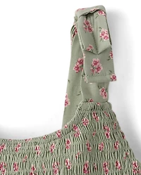 Girls Floral Smocked Bow Shoulder Dress