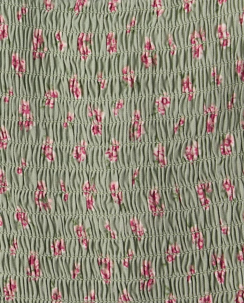 Girls Floral Smocked Bow Shoulder Dress