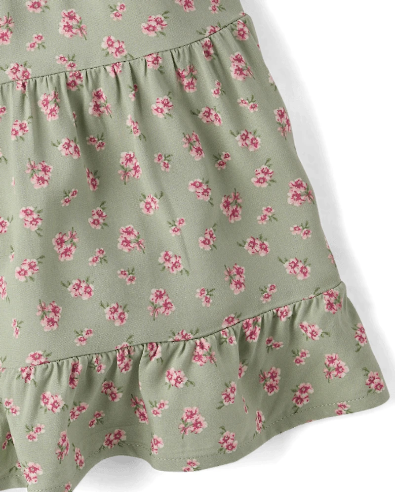 Girls Floral Smocked Bow Shoulder Dress