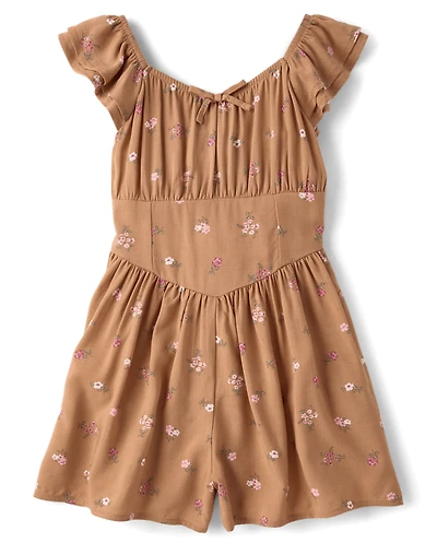 Girls Floral Flutter Romper