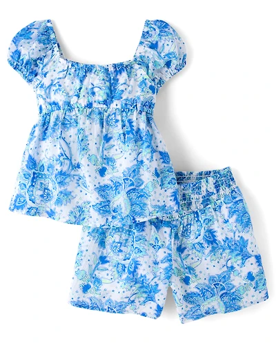 Girls Paisley Textured 2-Piece Outfit Set