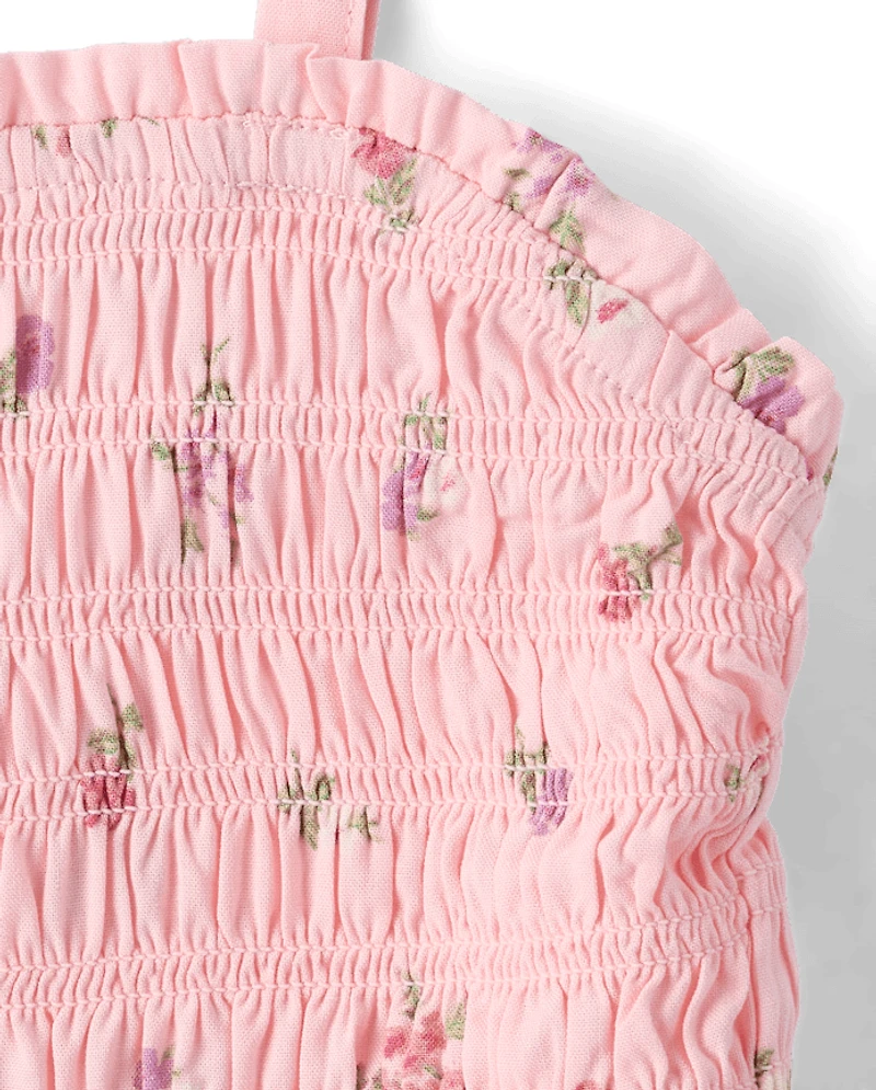 Ensemble 2 pièces à volants floraux pour filles