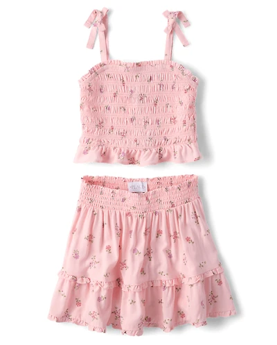Girls Floral Ruffle 2-Piece Outfit Set