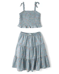 Girls Floral Textured 2-Piece Outfit Set