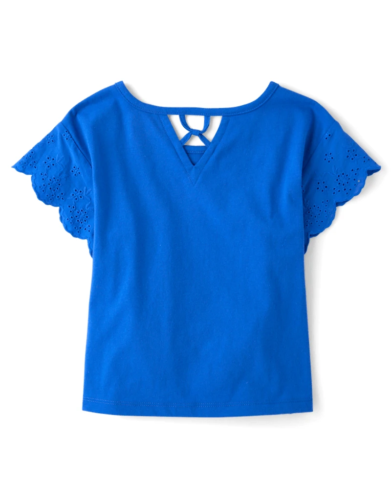 Girls Hello Kitty® And Friends Rhinestone Eyelet Flutter Top