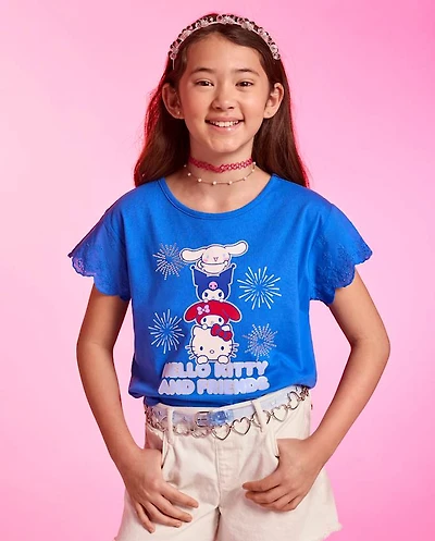 Girls Hello Kitty® And Friends Rhinestone Eyelet Flutter Top