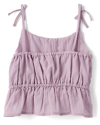 Girls Tie Shoulder Textured Tank Top