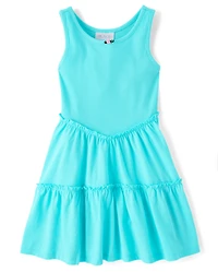 Girls Ribbed Tiered V-Waist Dress
