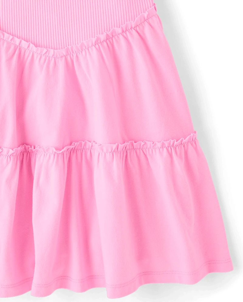 Girls Ribbed Tiered V-Waist Dress