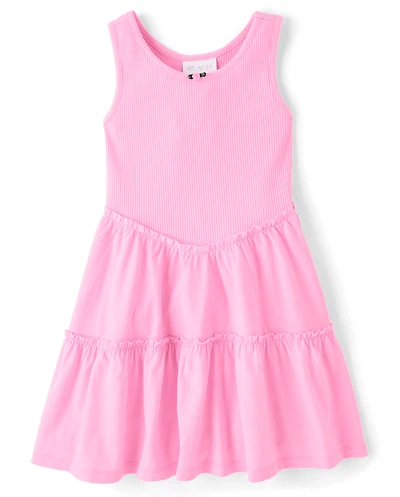 Girls Ribbed Tiered V-Waist Dress