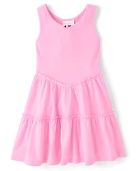 Girls Ribbed Tiered V-Waist Dress