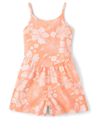 Girls Print V-Waist Romper