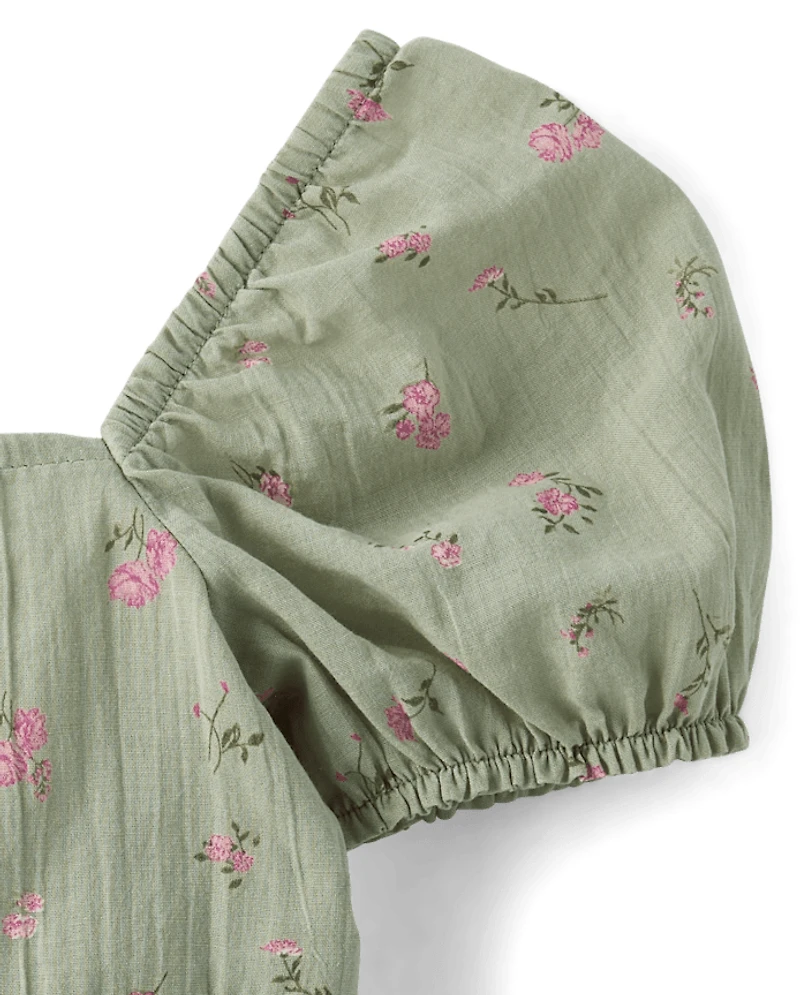 Haut à motif floral texturé pour filles avec nœud dans le dos
