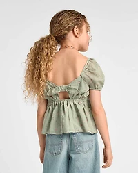Girls Floral Textured Bow Back Top