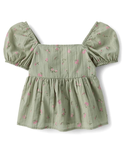 Girls Floral Textured Bow Back Top