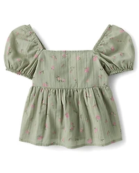 Girls Floral Textured Bow Back Top