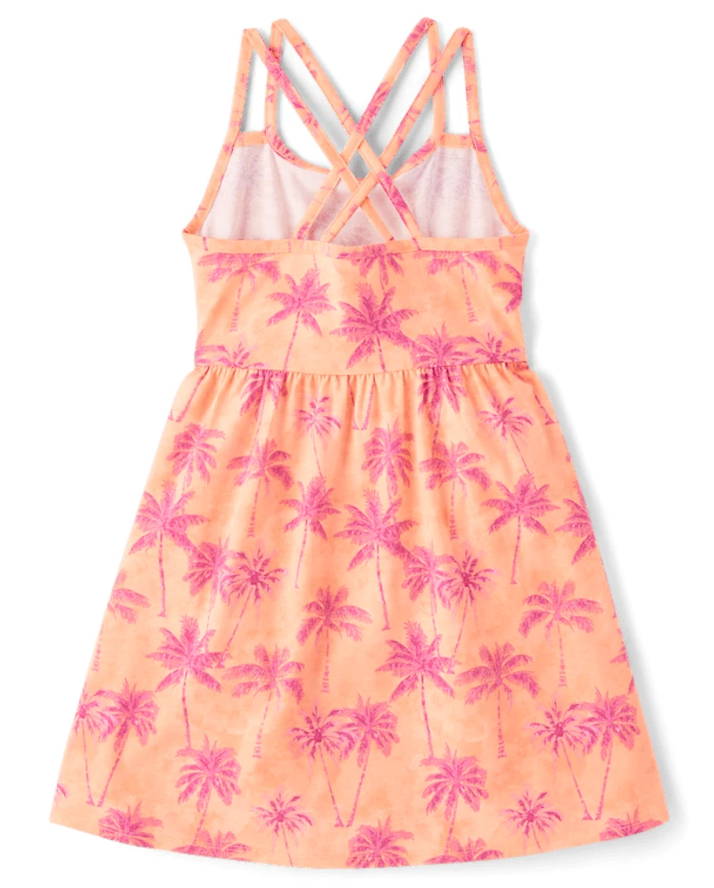 Girls Print Cross Back Dress