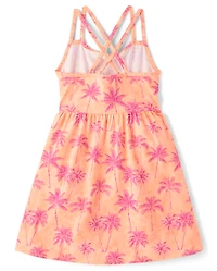 Girls Print Cross Back Dress