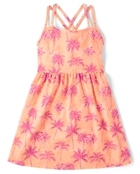 Girls Print Cross Back Dress