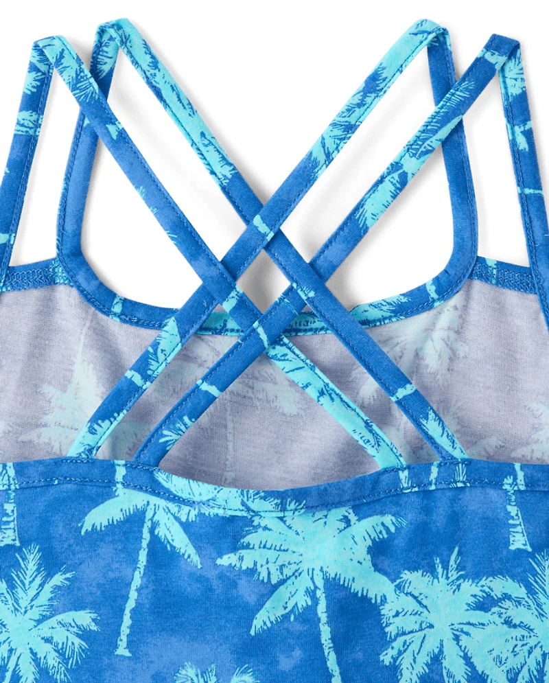 Girls Print Cross Back Dress