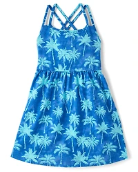 Girls Print Cross Back Dress