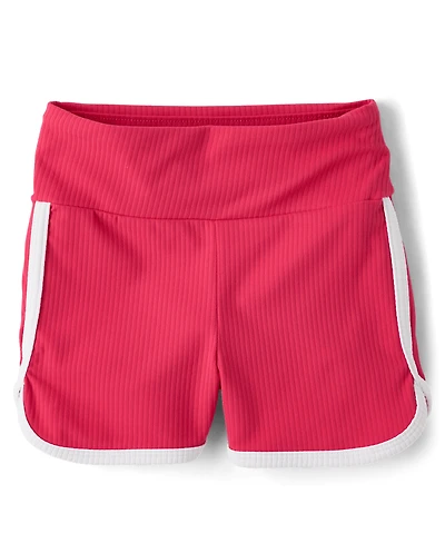 Short cycliste côtelé taille haute pour filles avec motif dauphin
