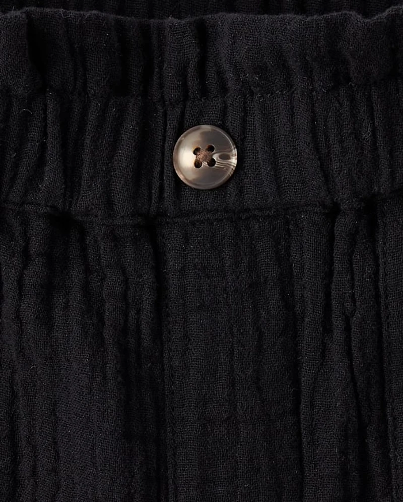 Girls Gauze Paperbag Waist Shortie Shorts