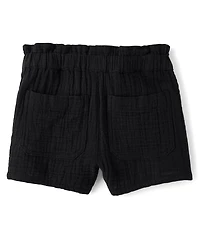 Girls Gauze Paperbag Waist Shortie Shorts