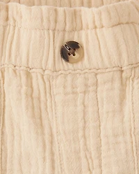 Girls Gauze Paperbag Waist Shortie Shorts