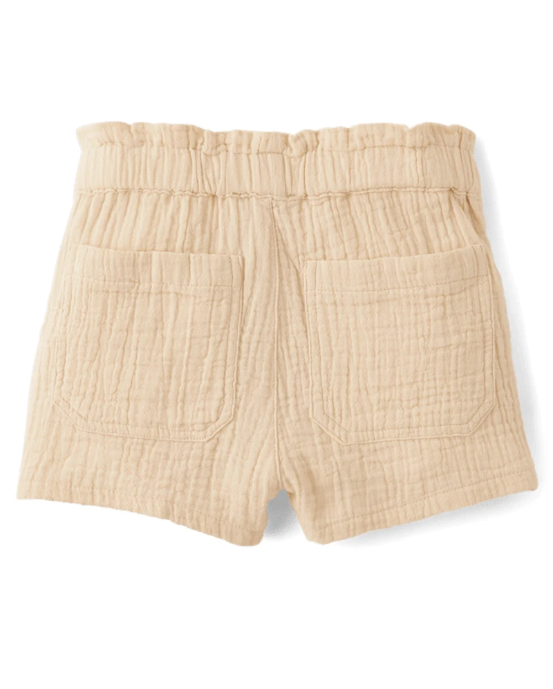 Girls Gauze Paperbag Waist Shortie Shorts