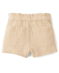Girls Gauze Paperbag Waist Shortie Shorts