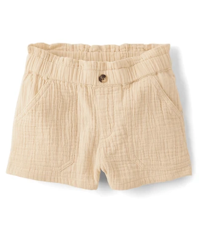 Girls Gauze Paperbag Waist Shortie Shorts