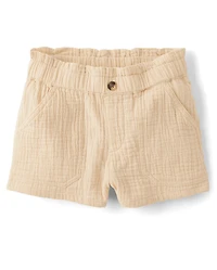 Girls Gauze Paperbag Waist Shortie Shorts