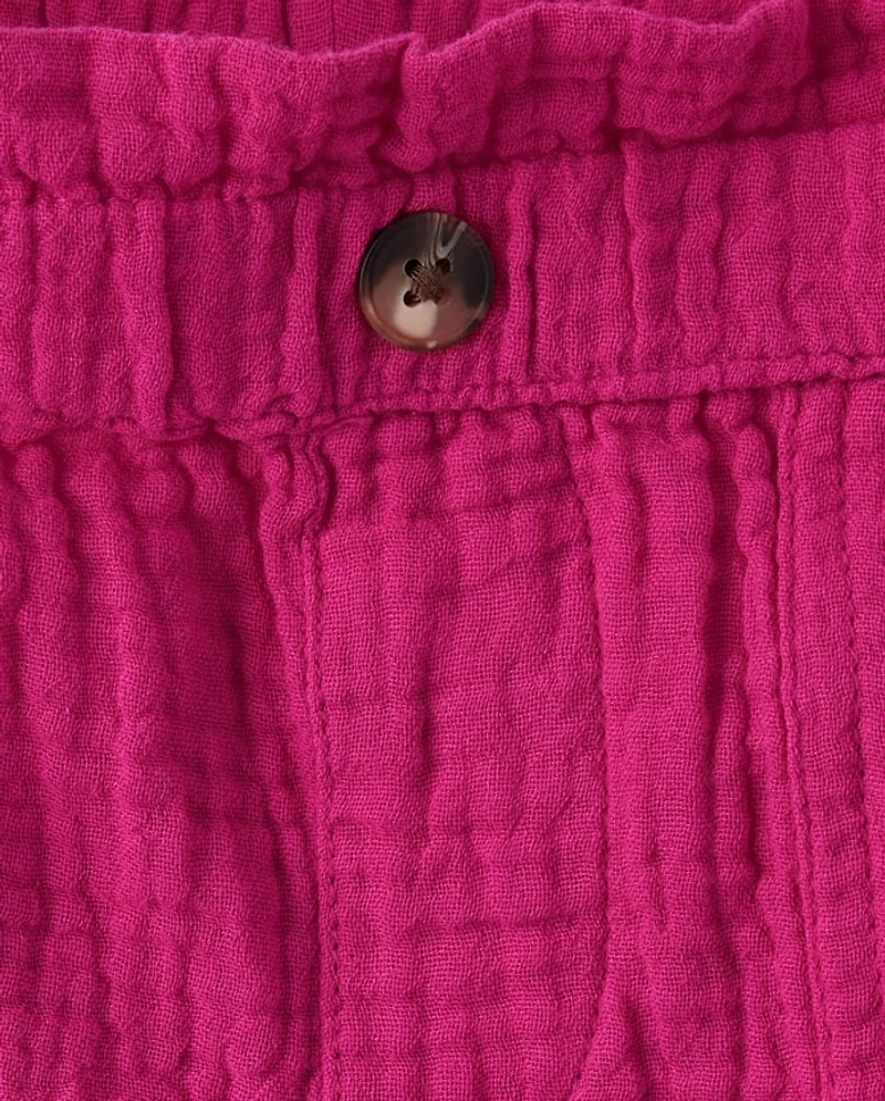 Girls Gauze Paperbag Waist Shortie Shorts