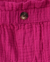 Girls Gauze Paperbag Waist Shortie Shorts