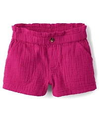 Girls Gauze Paperbag Waist Shortie Shorts