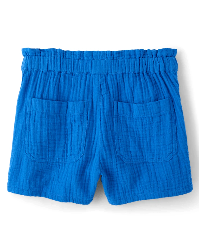 Girls Gauze Paperbag Waist Shortie Shorts